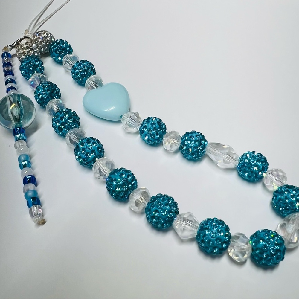 Blue Beaded phone chain  with Heart Pendant